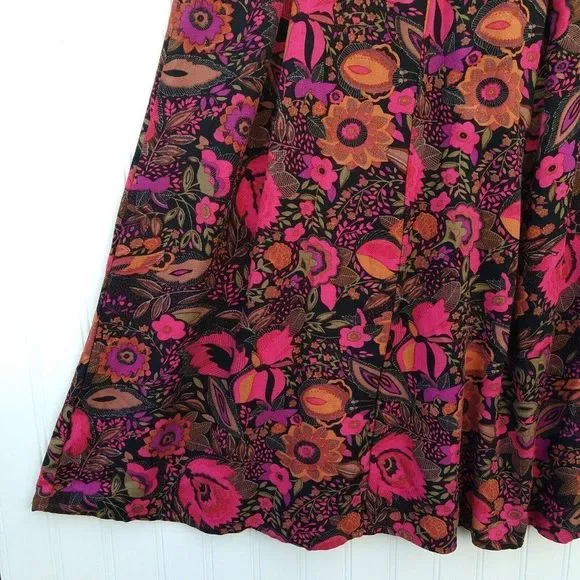 Notations Vintage 90s Floral Midi Skirt Size XL Petite Black Flower Print Rayon - Picture 5 of 12